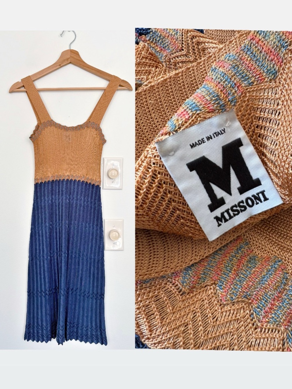 M Missoni || Knit‎ Tank Dress Zig Zag Chevron Blue Orange Peach US 2